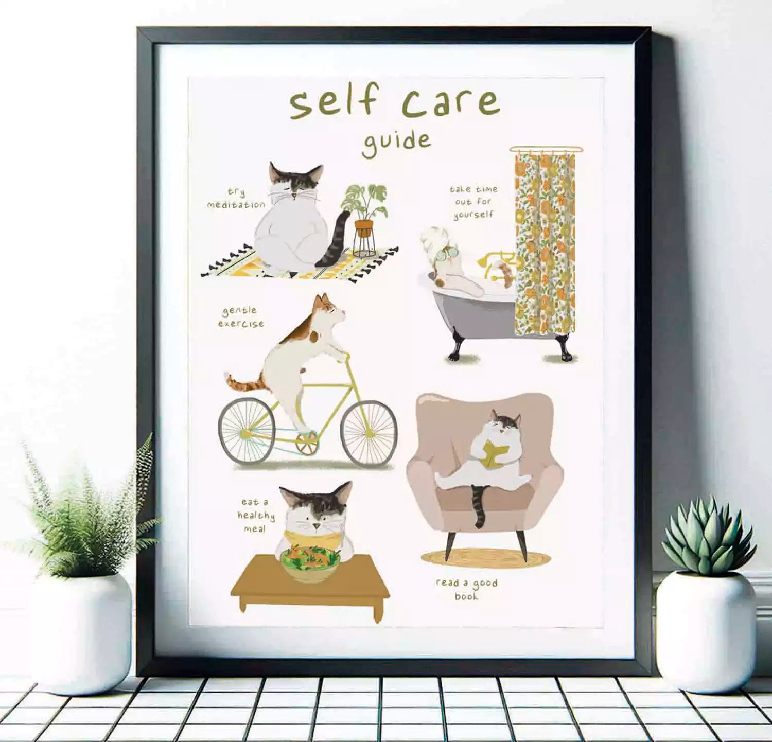 Custom Cat Self Care Guide Print - Pet Portrait - Welling Art